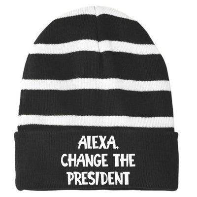 Alexa Change The President Striped Beanie with Solid Band