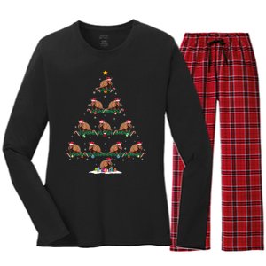 Armadillo Christmas Tree Pajama Ugly Xmas Women's Long Sleeve Flannel Pajama Set 