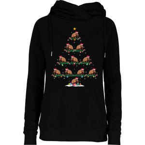 Armadillo Christmas Tree Pajama Ugly Xmas Womens Funnel Neck Pullover Hood