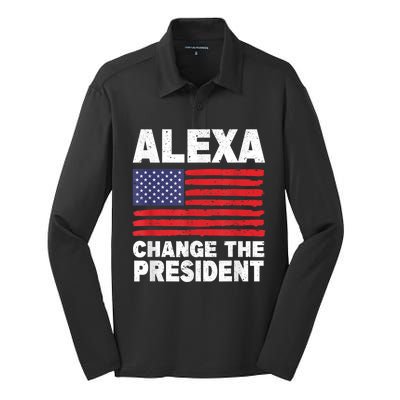 Alexa Change The President Funny Silk Touch Performance Long Sleeve Polo