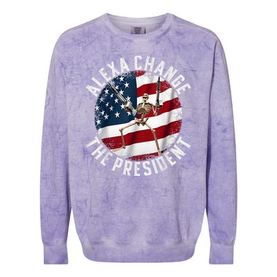 Alexa Change The President Funny 4th Of July American Flag Colorblast Crewneck Sweatshirt