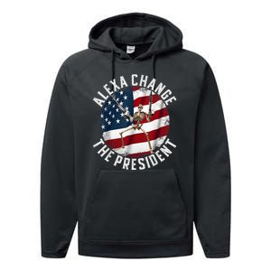 Alexa Change The President Funny 4th Of July American Flag Performance Fleece Hoodie