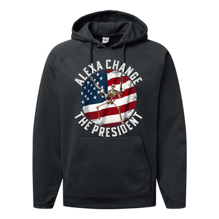 Alexa Change The President Funny 4th Of July American Flag Performance Fleece Hoodie