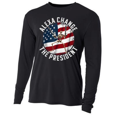 Alexa Change The President Funny 4th Of July American Flag Cooling Performance Long Sleeve Crew