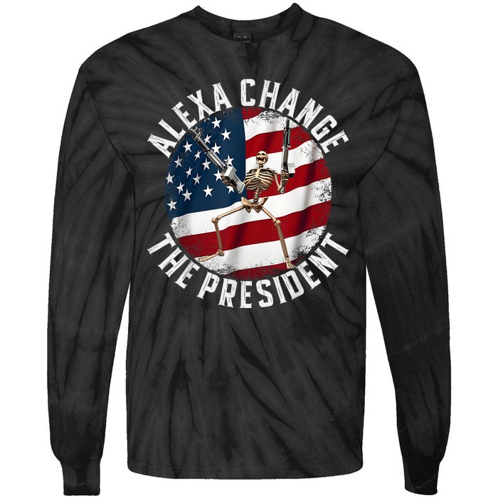 Alexa Change The President Funny 4th Of July American Flag Tie-Dye Long Sleeve Shirt