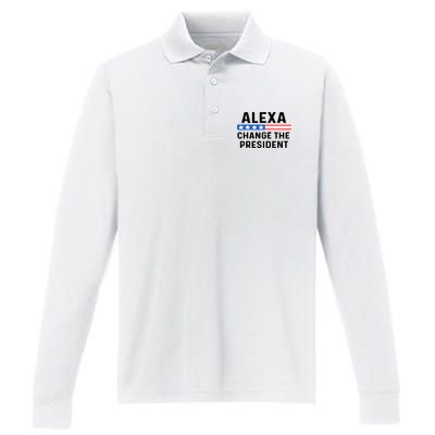 Alexa Change The President Men’s Funny Quote Performance Long Sleeve Polo