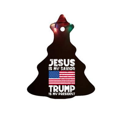 American Christian Tee Jesus Is My Savior Trump My President Ceramic Tree Ornament