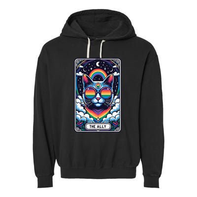 Ally Cat Tarot Card Pride Sunglasses Gay P.R.I.D.E Lgbtq Garment-Dyed Fleece Hoodie