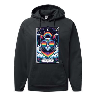 Ally Cat Tarot Card Pride Sunglasses Gay P.R.I.D.E Lgbtq Performance Fleece Hoodie