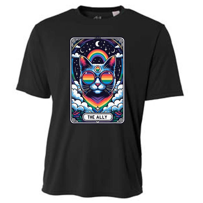 Ally Cat Tarot Card Pride Sunglasses Gay P.R.I.D.E Lgbtq Cooling Performance Crew T-Shirt