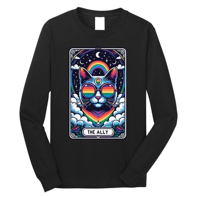 Ally Cat Tarot Card Pride Sunglasses Gay P.R.I.D.E Lgbtq Long Sleeve Shirt