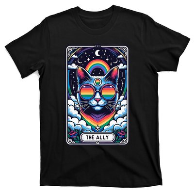 Ally Cat Tarot Card Pride Sunglasses Gay P.R.I.D.E Lgbtq T-Shirt