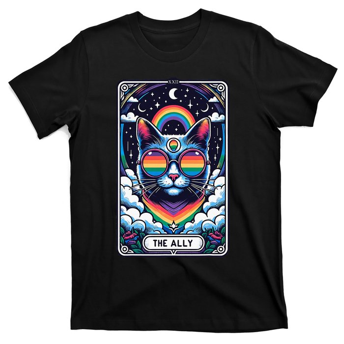 Ally Cat Tarot Card Pride Sunglasses Gay P.R.I.D.E Lgbtq T-Shirt