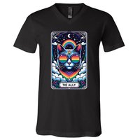 Ally Cat Tarot Card Pride Sunglasses Gay P.R.I.D.E Lgbtq V-Neck T-Shirt