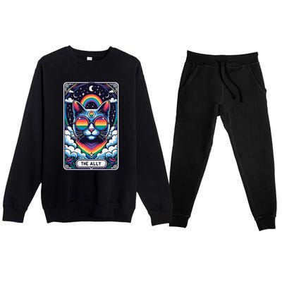 Ally Cat Tarot Card Pride Sunglasses Gay P.R.I.D.E Lgbtq Premium Crewneck Sweatsuit Set