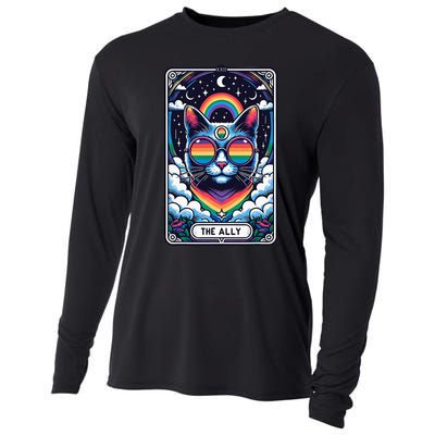 Ally Cat Tarot Card Pride Sunglasses Gay P.R.I.D.E Lgbtq Cooling Performance Long Sleeve Crew