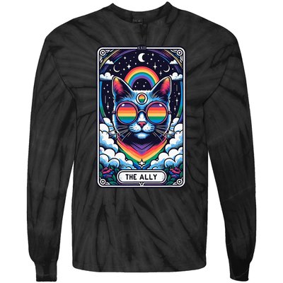 Ally Cat Tarot Card Pride Sunglasses Gay P.R.I.D.E Lgbtq Tie-Dye Long Sleeve Shirt