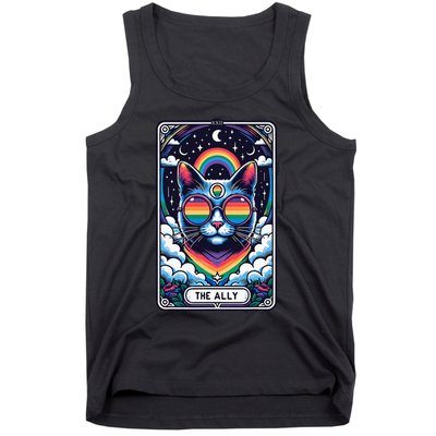 Ally Cat Tarot Card Pride Sunglasses Gay P.R.I.D.E Lgbtq Tank Top