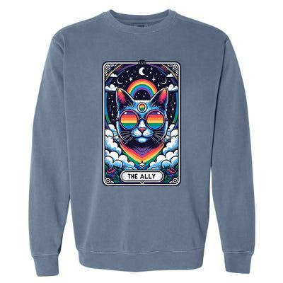 Ally Cat Tarot Card Pride Sunglasses Gay P.R.I.D.E Lgbtq Garment-Dyed Sweatshirt