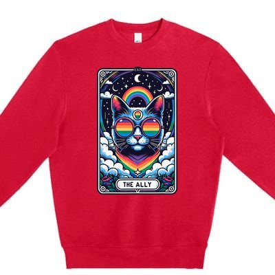 Ally Cat Tarot Card Pride Sunglasses Gay P.R.I.D.E Lgbtq Premium Crewneck Sweatshirt