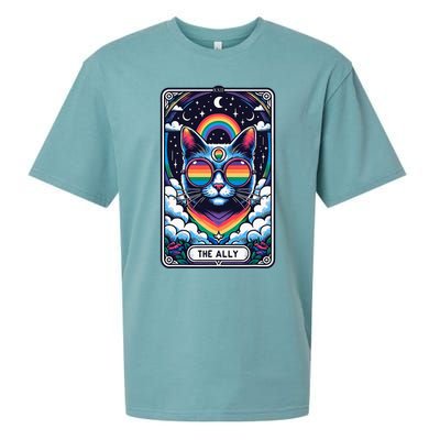 Ally Cat Tarot Card Pride Sunglasses Gay P.R.I.D.E Lgbtq Sueded Cloud Jersey T-Shirt