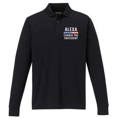 Alexa Change The President Funny Quote With USA Flag Performance Long Sleeve Polo