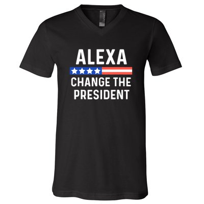 Alexa Change The President Funny Quote With USA Flag V-Neck T-Shirt