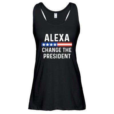 Alexa Change The President Funny Quote With USA Flag Ladies Essential Flowy Tank