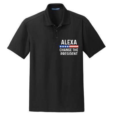 Alexa Change The President Funny Quote With USA Flag Dry Zone Grid Polo