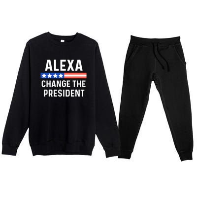 Alexa Change The President Funny Quote With USA Flag Premium Crewneck Sweatsuit Set