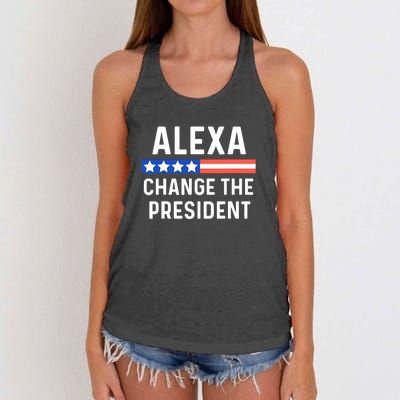 Alexa Change The President Funny Quote With USA Flag Women's Knotted Racerback Tank