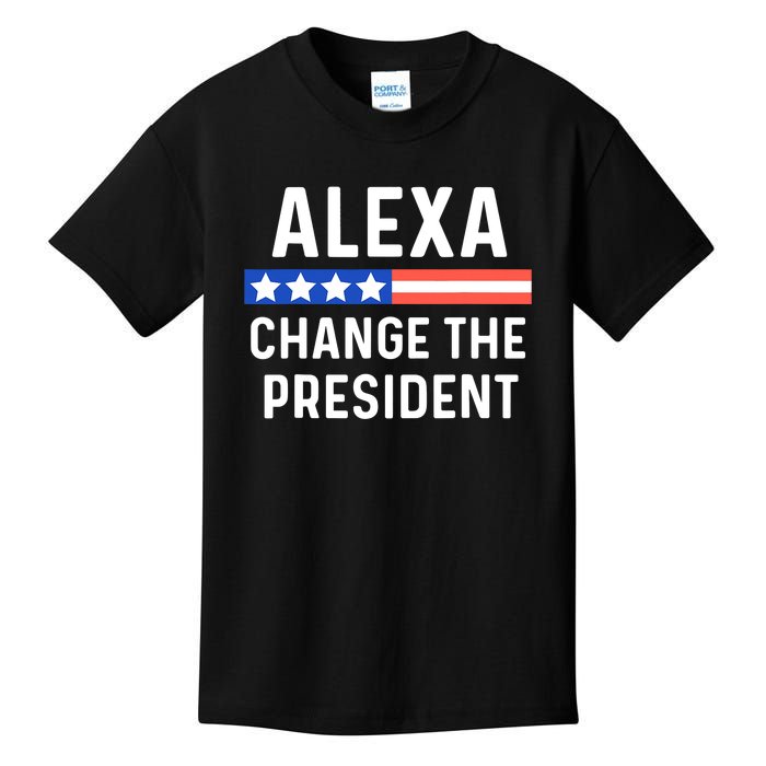 Alexa Change The President Funny Quote With USA Flag Kids T-Shirt