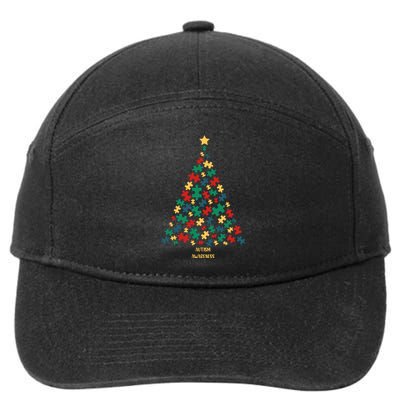 Autism Christmas Tree Puzzle Autism Awareness Day 7-Panel Snapback Hat