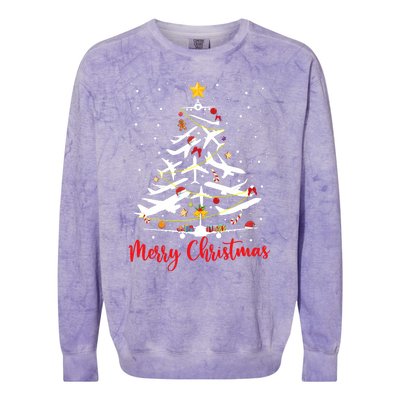 Airplane Christmas Tree Merry Christmas Most Likely Pilot Colorblast Crewneck Sweatshirt