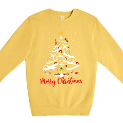 Airplane Christmas Tree Merry Christmas Most Likely Pilot Premium Crewneck Sweatshirt