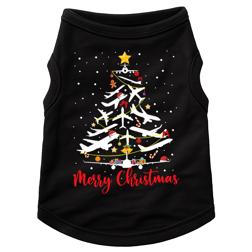 Airplane Christmas Tree Merry Christmas Most Likely Pilot Doggie Tank