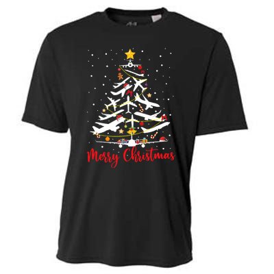 Airplane Christmas Tree Merry Christmas Most Likely Pilot Cooling Performance Crew T-Shirt