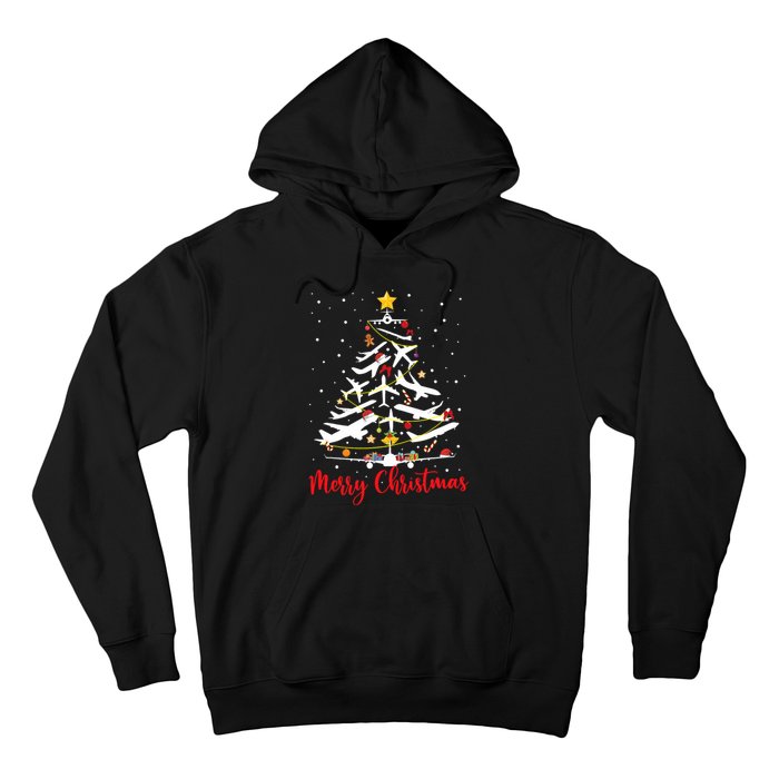 Airplane Christmas Tree Merry Christmas Most Likely Pilot Hoodie