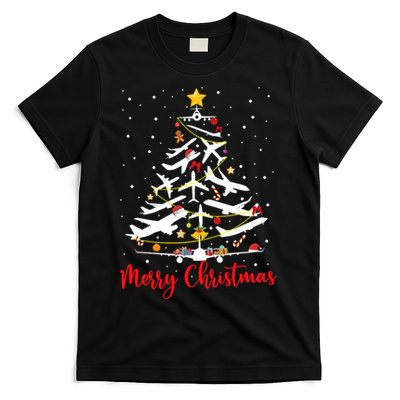 Airplane Christmas Tree Merry Christmas Most Likely Pilot T-Shirt