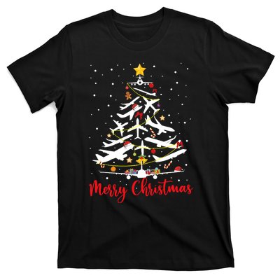 Airplane Christmas Tree Merry Christmas Most Likely Pilot T-Shirt