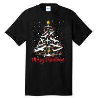 Airplane Christmas Tree Merry Christmas Most Likely Pilot Tall T-Shirt