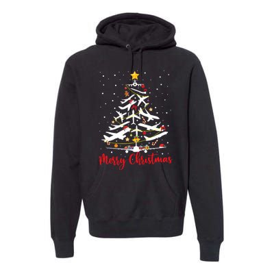 Airplane Christmas Tree Merry Christmas Most Likely Pilot Premium Hoodie