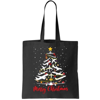 Airplane Christmas Tree Merry Christmas Most Likely Pilot Bag