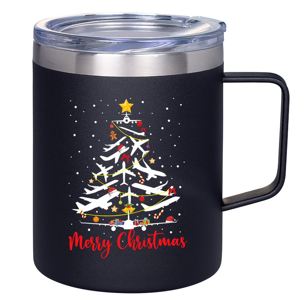 Airplane Christmas Tree Merry Christmas Most Likely Pilot 12oz Stainless Steel Coffee Mug