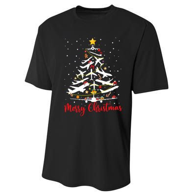 Airplane Christmas Tree Merry Christmas Most Likely Pilot Performance Sprint T-Shirt