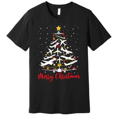 Airplane Christmas Tree Merry Christmas Most Likely Pilot Premium T-Shirt