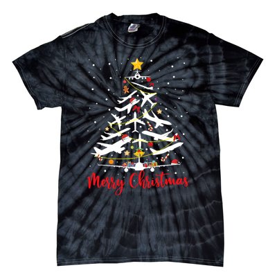 Airplane Christmas Tree Merry Christmas Most Likely Pilot Tie-Dye T-Shirt