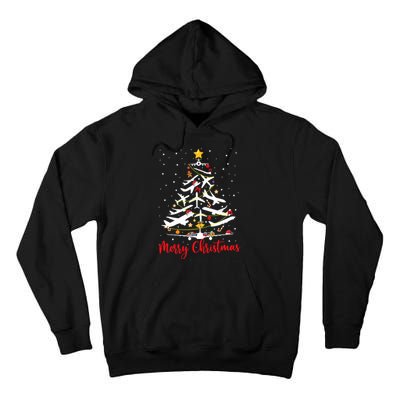 Airplane Christmas Tree Merry Christmas Most Likely Pilot Tall Hoodie