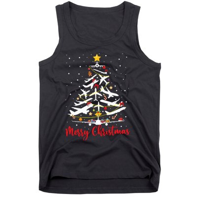 Airplane Christmas Tree Merry Christmas Most Likely Pilot Tank Top