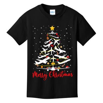 Airplane Christmas Tree Merry Christmas Most Likely Pilot Kids T-Shirt